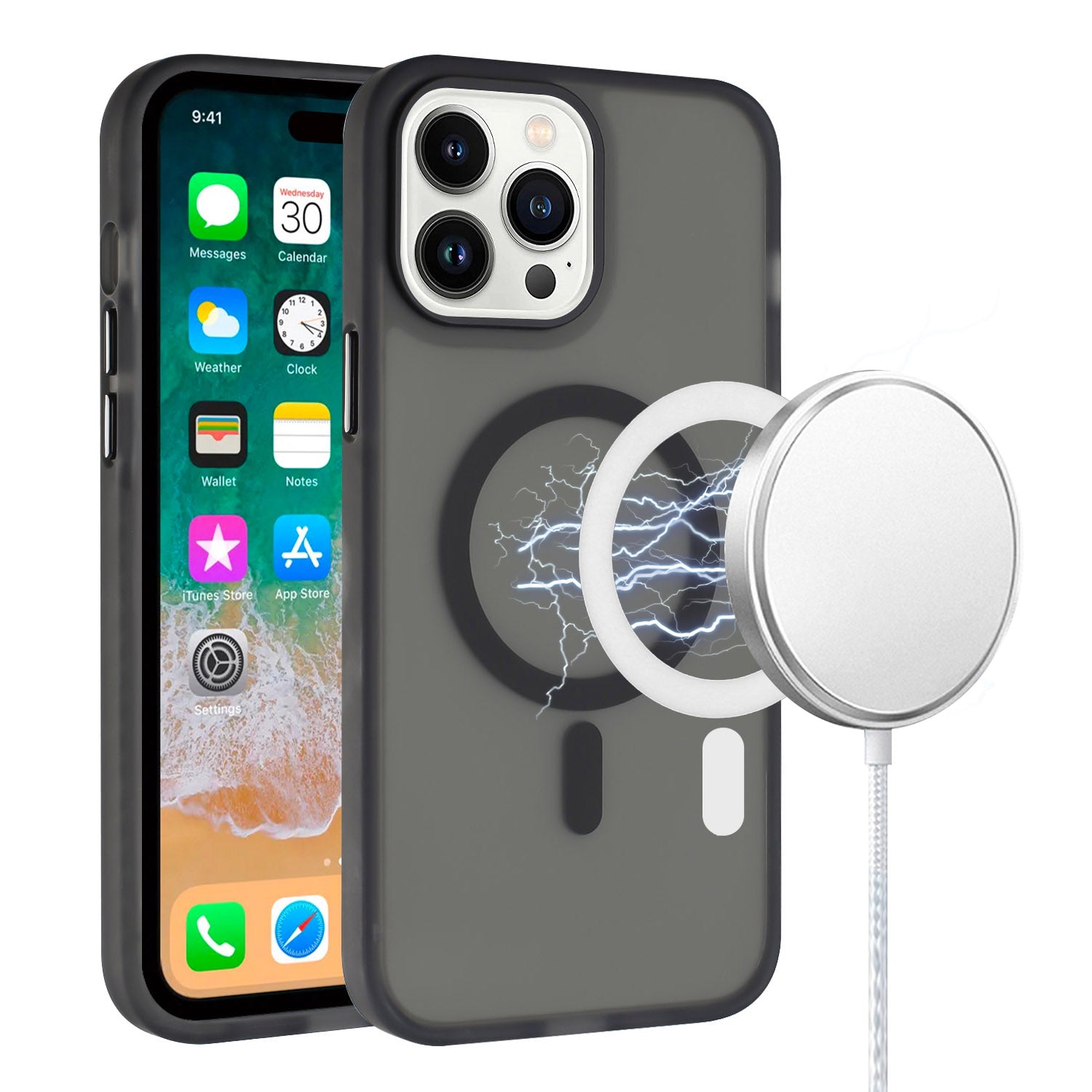 iPhone 13 Pro Max [Magnetic Circle] ShockProof 4-Time Injection Strong Hybrid - Black