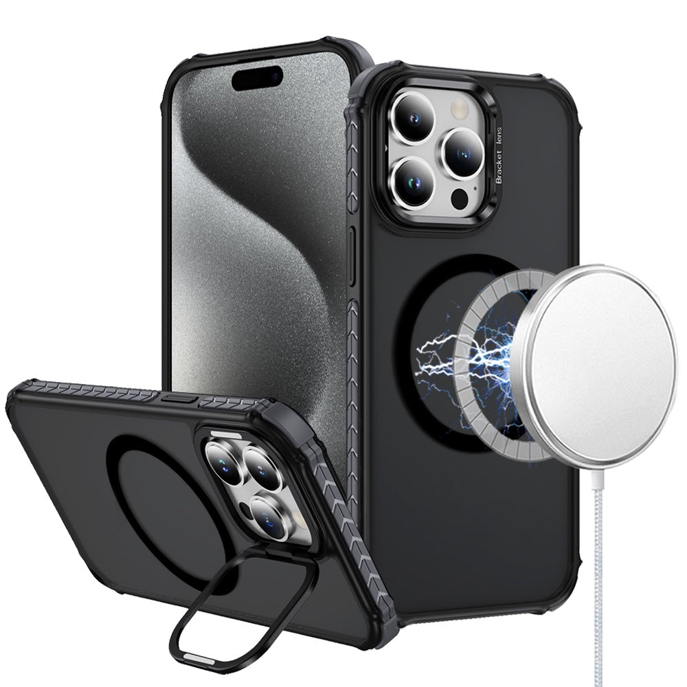 iPhone15 Pro Max ShatterProof HQ Metal Camera Ring [Magnetic Circle] with Colorful Edged Bar Case - Black