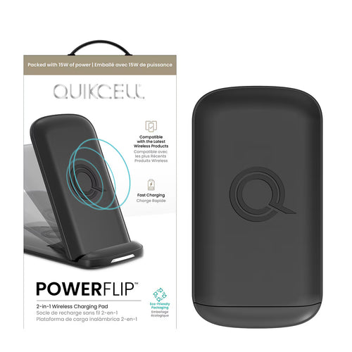 Quikcell   POWERFLIP 2-in-1 Charging Stand Black Vault