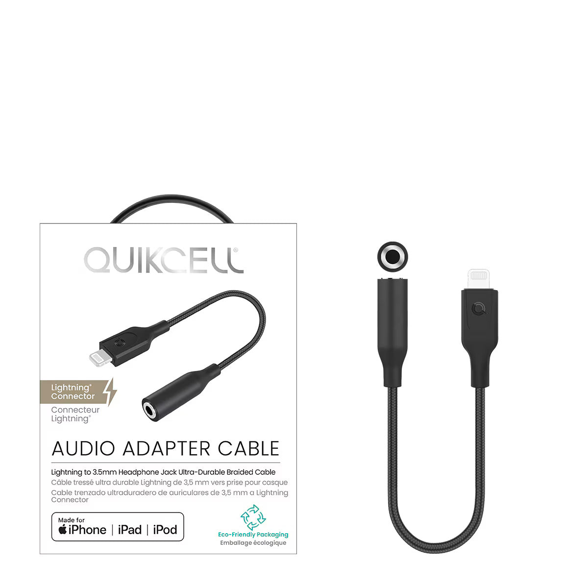 Quikcell   AUDIO ADAPTER 3.5mm to Lightning Black