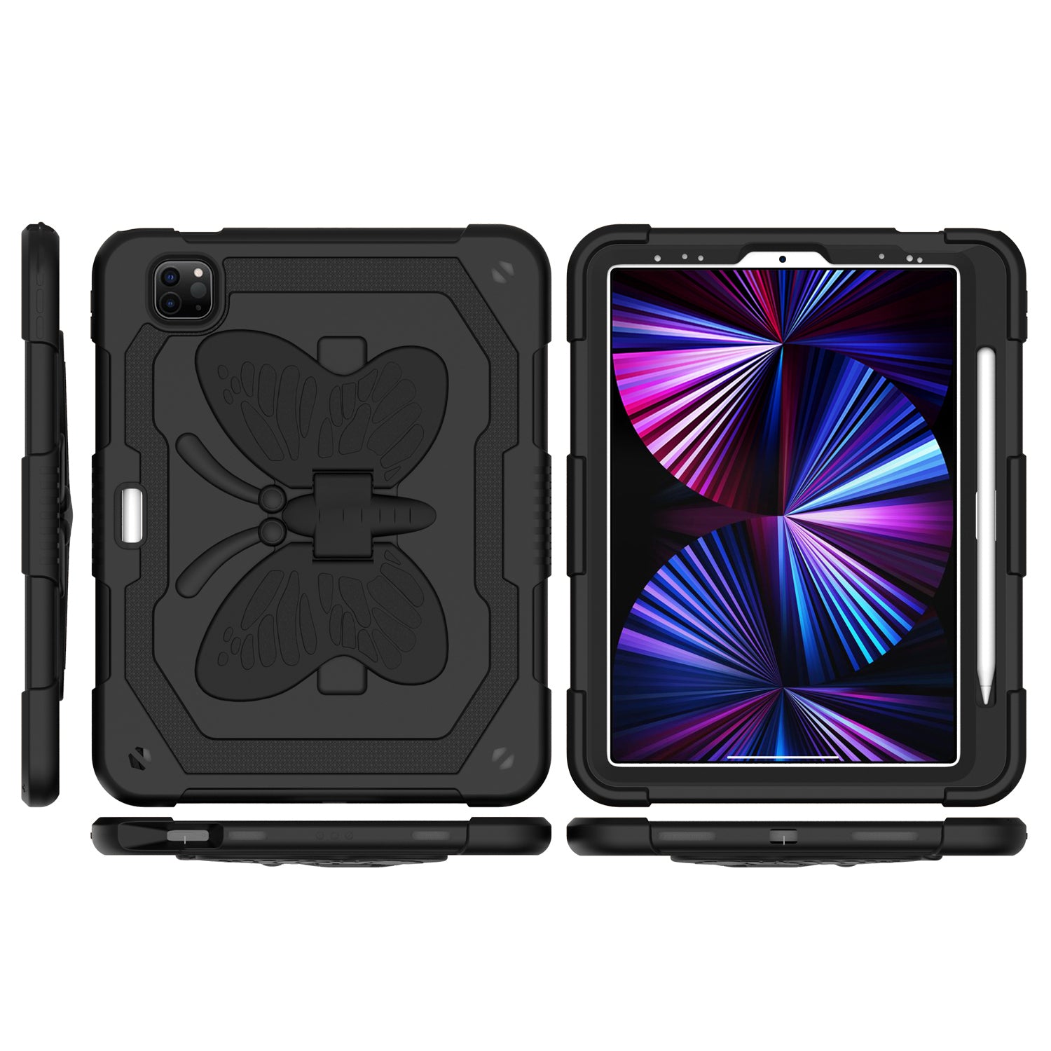 Samsung A9 Plus 11 inch Butterfly Kickstand 3in1 Tough Hybrid Case Cover with Shoulder Strap - Black/Black