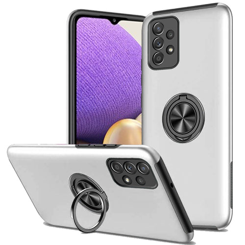 Samsung A32 5G CHIEF Oil Painted Magnetic Ring Stand Hybrid Case Cover - Silver