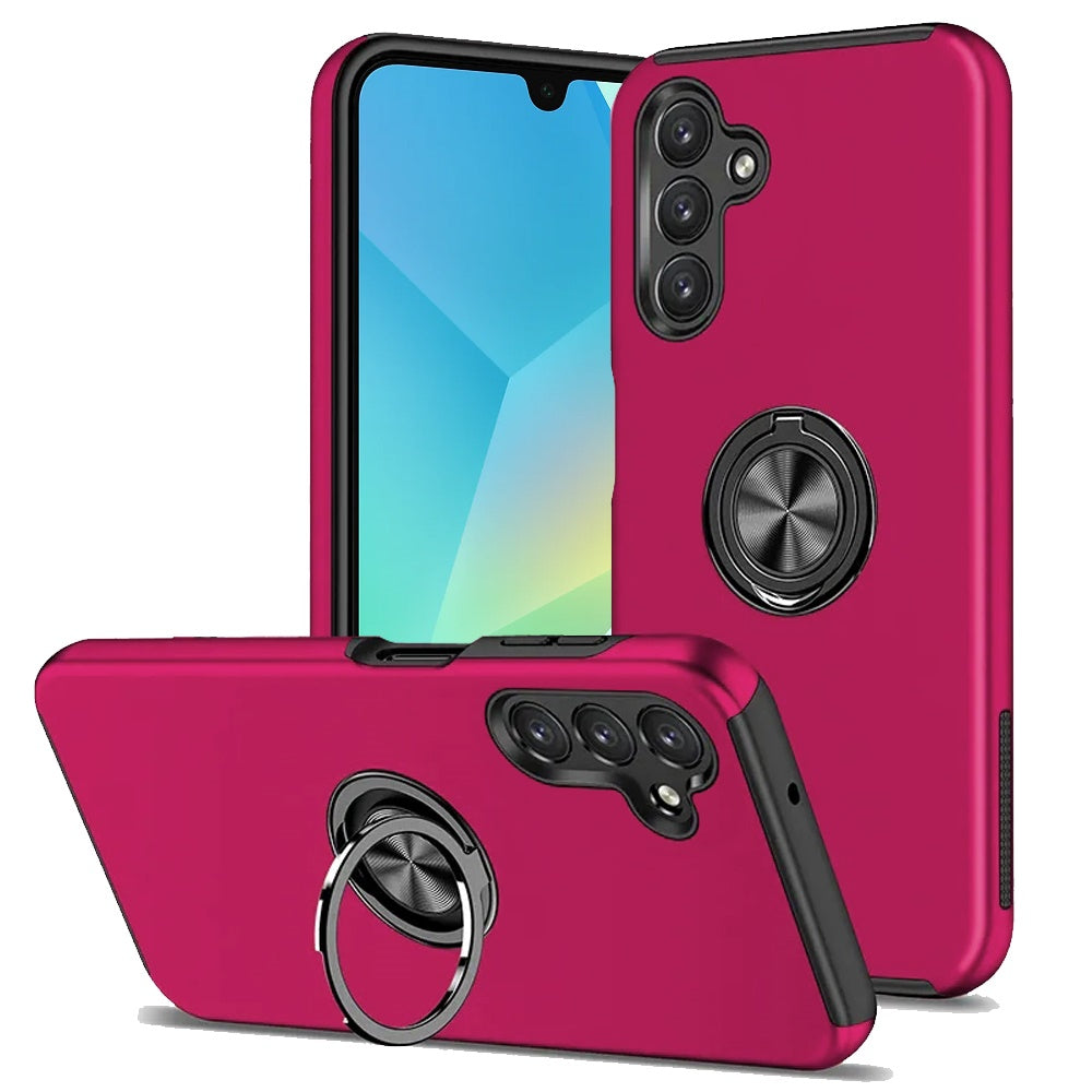 Samsung A16 5G CHIEF Oil Painted Magnetic Ring Stand Hybrid Case Cover - Hot Pink