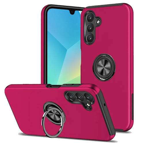 Samsung A16 5G CHIEF Oil Painted Magnetic Ring Stand Hybrid Case Cover - Hot Pink