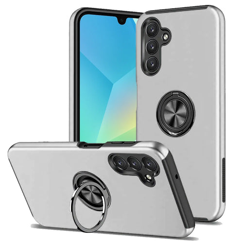Samsung A16 5G CHIEF Oil Painted Magnetic Ring Stand Hybrid Case Cover - Silver