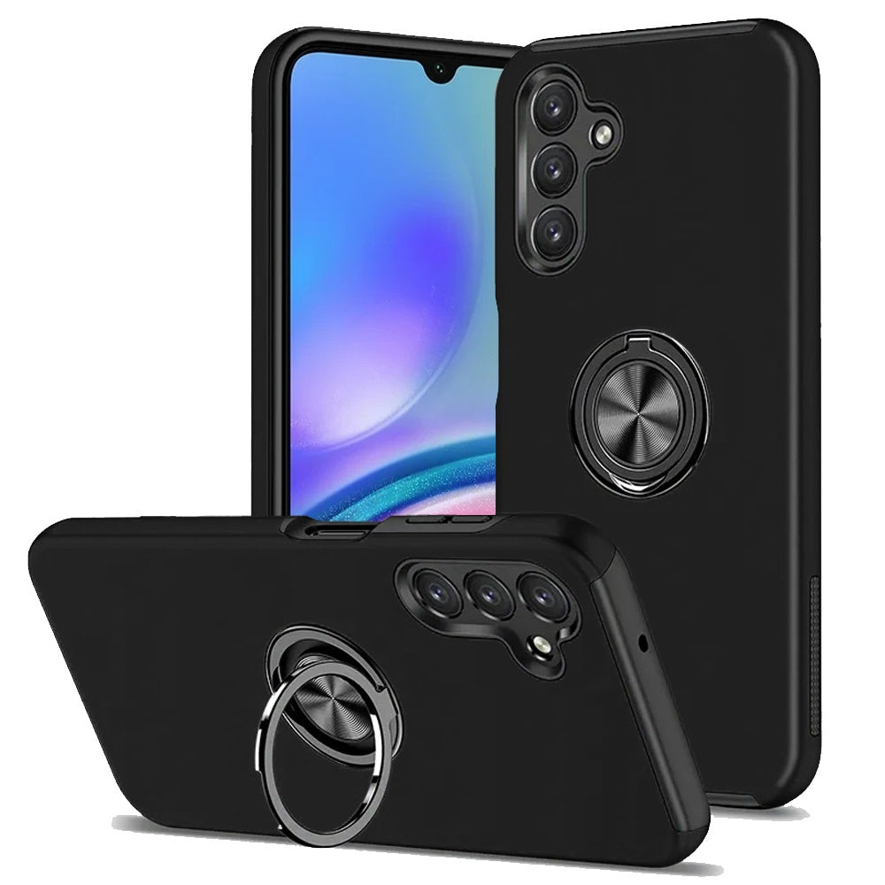 Samsung Galaxy A05s CHIEF Oil Painted Magnetic Ring Stand Hybrid Case Cover - Black