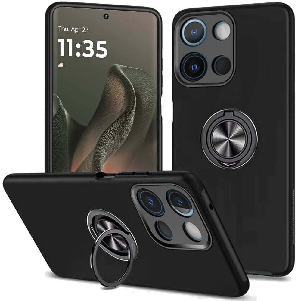 Motorola Edge 2025 CHIEF Oil Painted Magnetic Ring Stand Hybrid Case Cover - Black