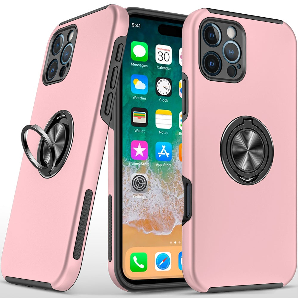 iPhone 16 Pro Max 6.9 inch CHIEF Oil Painted Magnetic Ring Stand Hybrid Case Cover - Pink