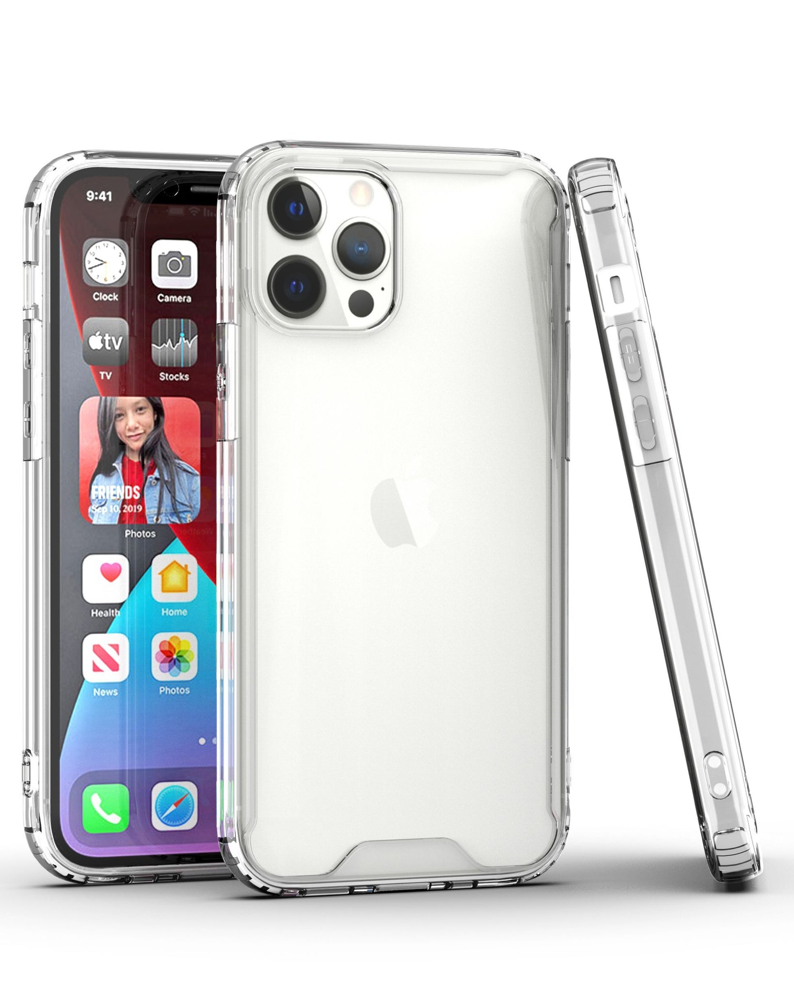 iPhone 13 Pro Max Colored Shockproof Transparent Hard PC TPU Hybrid Case Cover - Clear/Clear