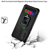 Samsung Galaxy S22 Ultra Multi-Functional Card Magnetic Ring Stand Hybrid Camera Case Cover - Black