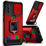 Samsung Galaxy S22 Multi-Functional Card Magnetic Ring Stand Hybrid Camera Case Cover - Red