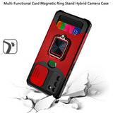 Samsung Galaxy S22 Multi-Functional Card Magnetic Ring Stand Hybrid Camera Case Cover - Red