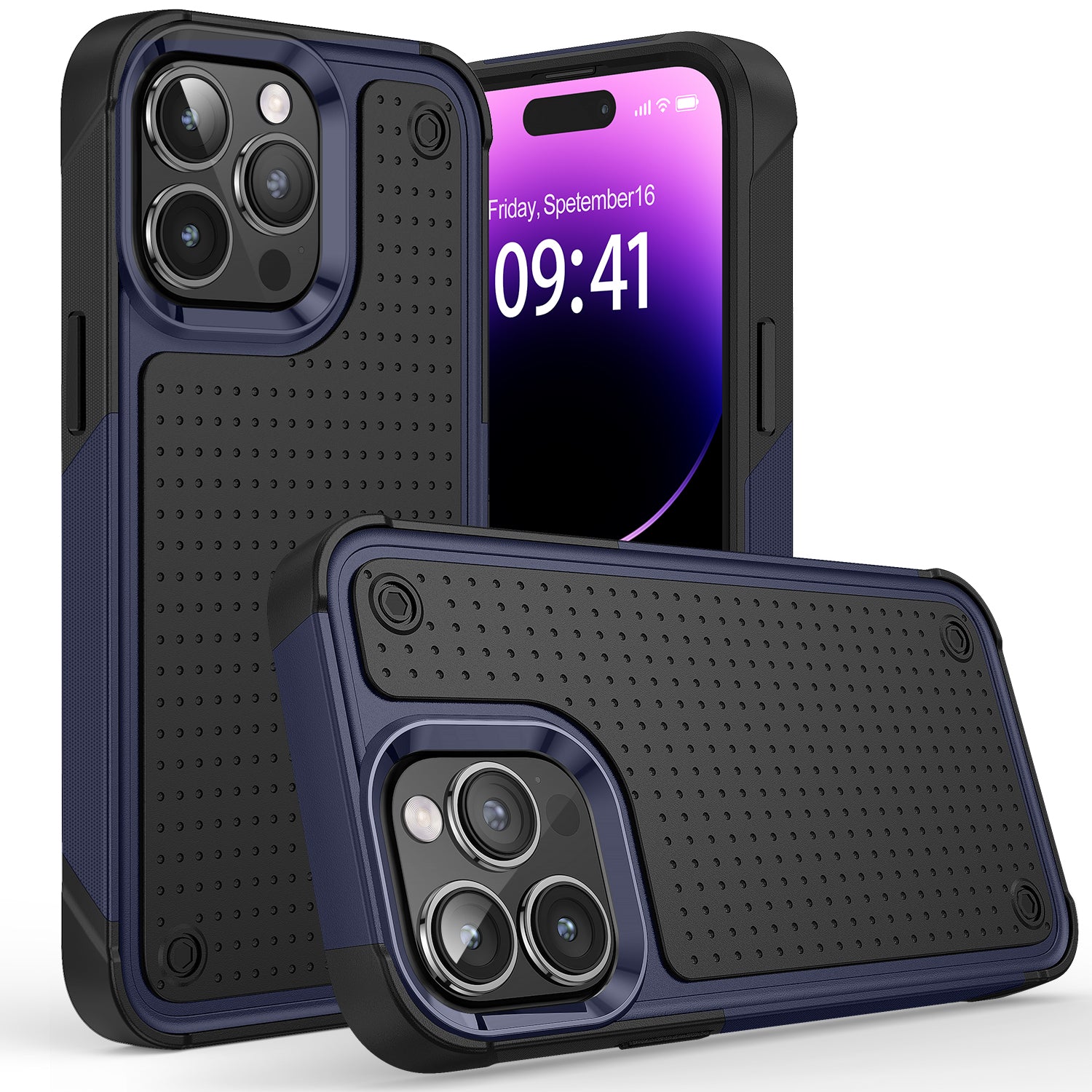 iPhone 15 DOT Thick Beautiful Hybrid Case Cover - Black/Blue