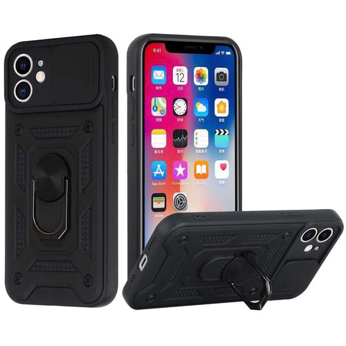 Apple iPhone 11 (XI6.1) ELITE Camera Push Magnetic Ring Stand Hybrid Case Cover - Black
