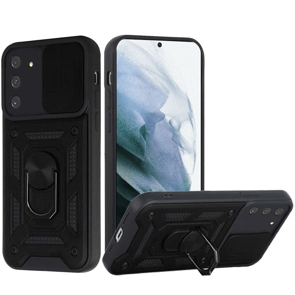 Samsung S21 Ultra, S30 Ultra ELITE Camera Push Magnetic Ring Stand Hybrid Case Cover - Black