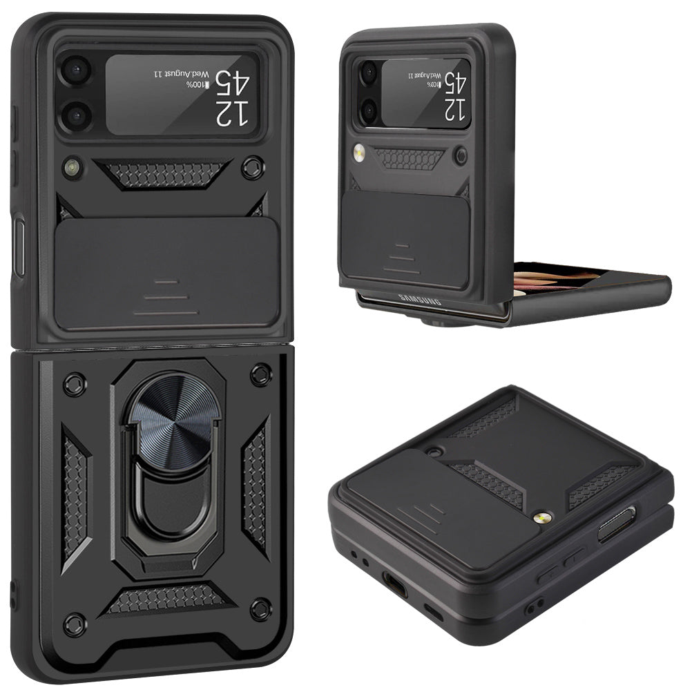 Samsung Z Flip 7FE / Flip 6 ELITE Camera Push Magnetic Ring Stand Hybrid Case Cover - Black
