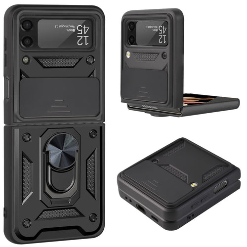 Samsung Z Flip 7FE / Flip 6 ELITE Camera Push Magnetic Ring Stand Hybrid Case Cover - Black