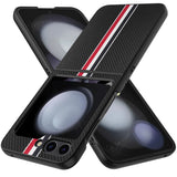 Samsung Z Flip 7FE / Flip 6 Velvet Fabric Flip Phone Premium PU Vegan Leather Cover Case - Black