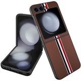 Samsung Z Flip 7FE / Flip 6 Velvet Fabric Flip Phone Premium PU Vegan Leather Cover Case - Brown