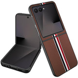 Samsung Z Flip 7 Velvet Fabric Flip Phone Premium PU Vegan Leather Cover Case - Brown