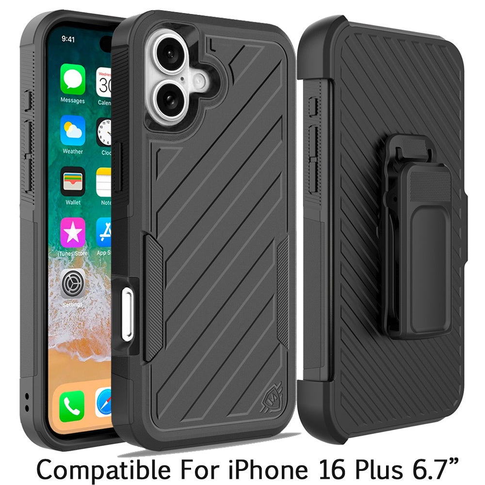 iPhone 16 Plus 6.7 inch Noble lined shockproof dual layer hybrid - Black/Black