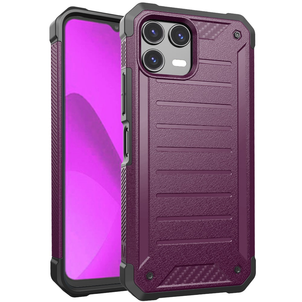 Revvl 8 Pro Premium Tough Lined Design Hybrid Case Cover - Dark Purple