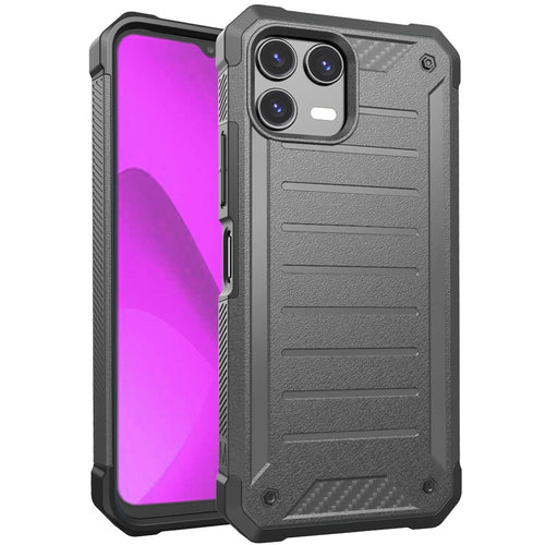 Revvl 8 Pro Premium Tough Lined Design Hybrid Case Cover - Charcoal Grey