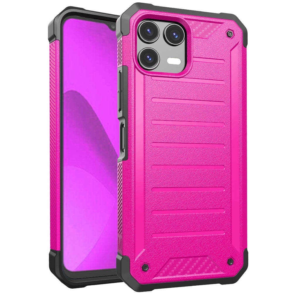 Revvl 8 Pro Premium Tough Lined Design Hybrid Case Cover - Hot Pink