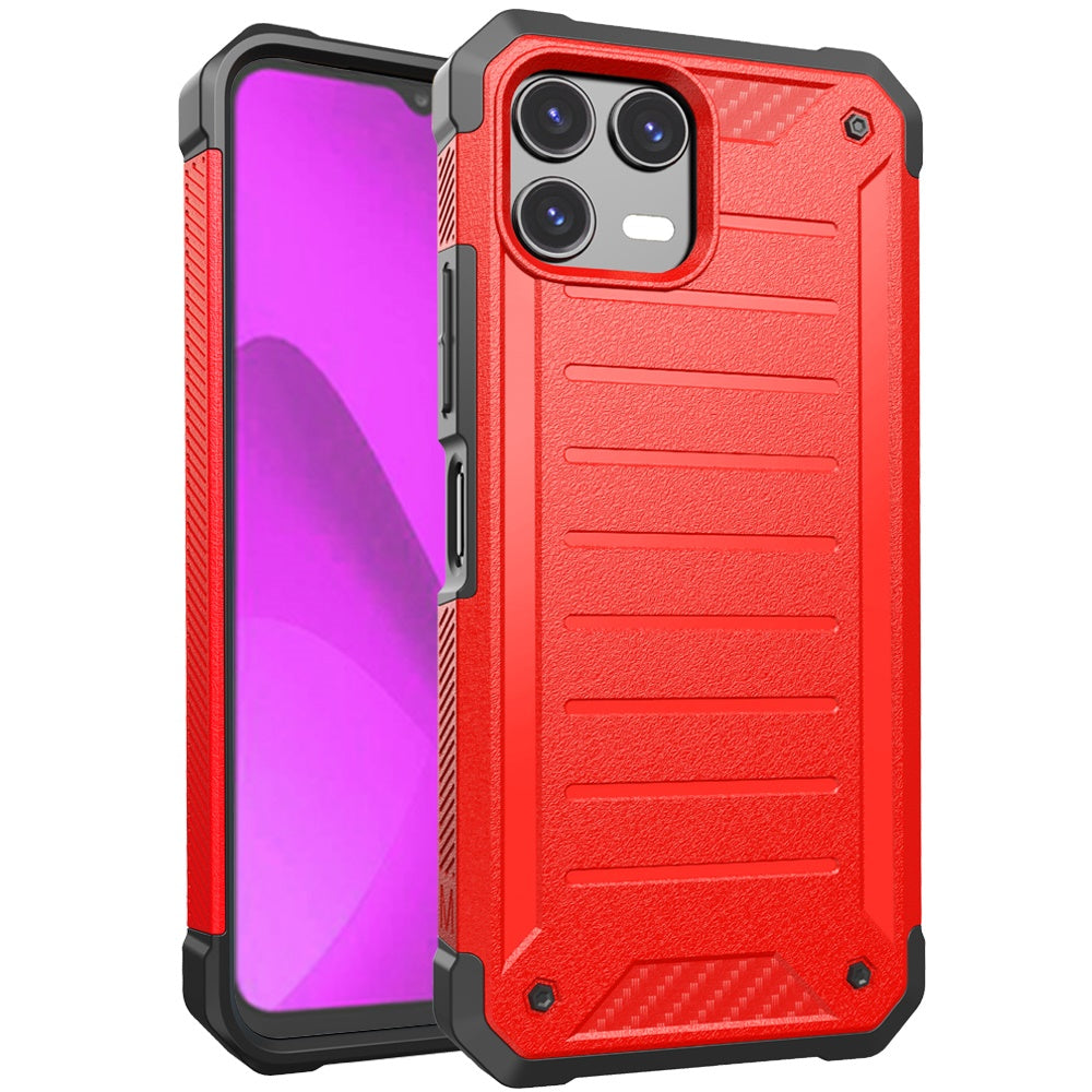 Revvl 8 Pro Premium Tough Lined Design Hybrid Case Cover - Red