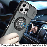 iPhone 16 Pro Max 6.9 inch Push Mount Friendly Camera Protective [Ring Stand] Hybrid Case - Gray