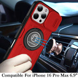 iPhone 16 Pro Max 6.9 inch Push Mount Friendly Camera Protective [Ring Stand] Hybrid Case - Red