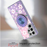 Samsung Galaxy s24 Ultra Metal Diamond CD Pattern Design Matte Finished Hybrid with Rotational Ring [Car Mount Friendly] Case - Floral B