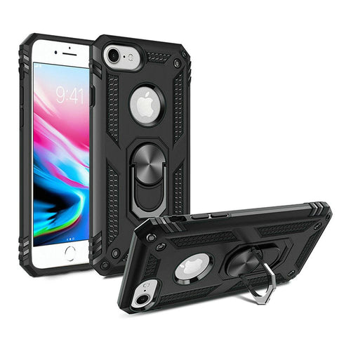 iPhone SE 3 (2022) SE/8/7 Ring Magnetic Kickstand Hybrid Case Cover - Black