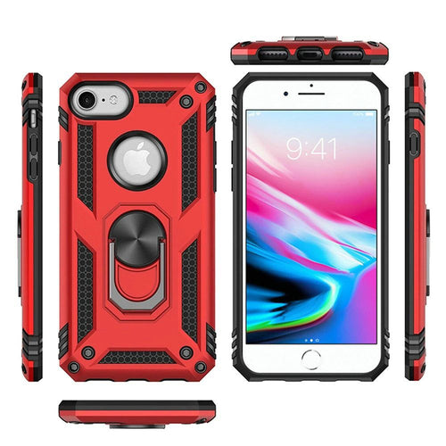 iPhone SE 3 (2022) SE/8/7 Ring Magnetic Kickstand Hybrid Case Cover - Red