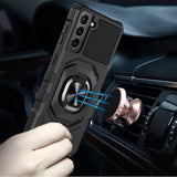 Samsung S23 FE 5G Robotic Hybrid with Magnetic Ring Stand Case Cover - Black