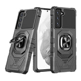 Samsung Galaxy S21 FE Robotic Hybrid with Magnetic Ring Stand Case Cover - Black
