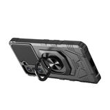 Samsung Galaxy S21 FE Robotic Hybrid with Magnetic Ring Stand Case Cover - Black