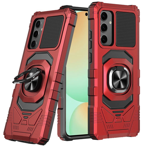 Samsung S24 FE Robotic Hybrid with Magnetic Ring Stand Case Cover - Red