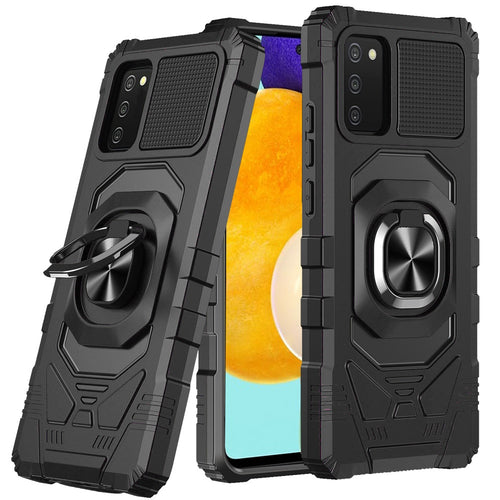 Samsung Galaxy A03s 2022 Robotic Hybrid with Magnetic Ring Stand Case Cover - Black