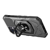 iPhone 12 & iPhone 12 Pro (Open Camera Hole) Robotic Hybrid with Magnetic Ring Stand Case Cover - Black