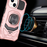 iPhone 15 Pro Max Robotic Hybrid with Magnetic Ring Stand Case Cover - Rose Gold