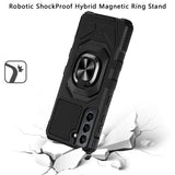 Samsung Galaxy S22 Robotic Hybrid with Magnetic Ring Stand Case Cover - Black