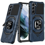 Samsung Galaxy S22 Ultra Robotic Hybrid with Magnetic Ring Stand Case Cover - Dark Blue