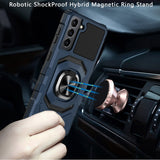 Samsung Galaxy S22 Ultra Robotic Hybrid with Magnetic Ring Stand Case Cover - Dark Blue