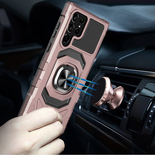 Samsung S23 Plus Robotic Hybrid with Magnetic Ring Stand Case Cover - Rose Gold