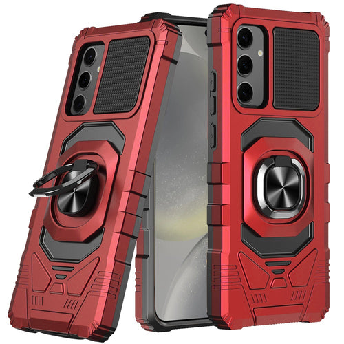 Samsung Galaxy S24 Ultra Robotic Hybrid with Magnetic Ring Stand Case Cover - Red