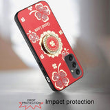 Samsung A16 5G SPLENDID Diamond Glitter Ornaments Engraving Case Cover - Good Luck Floral Red