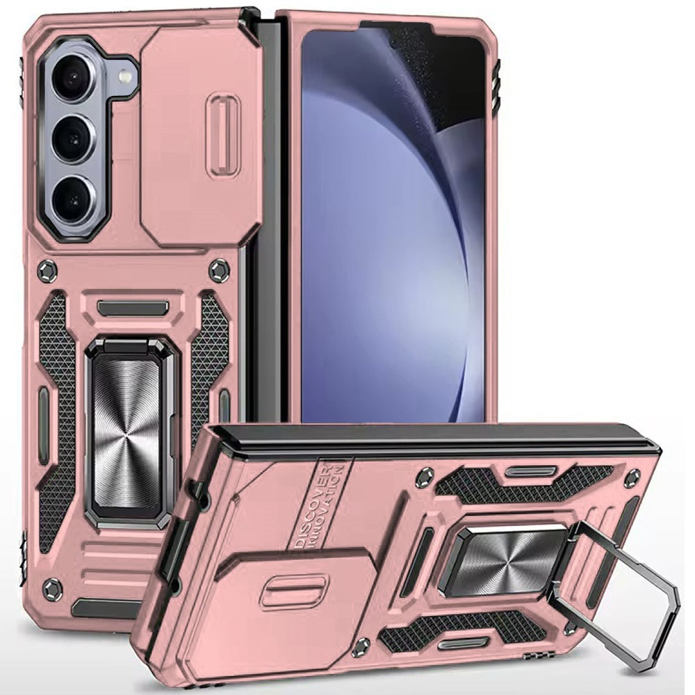 Samsung Z Fold 6 Utter Tough Metal Ring Movable Camera Window Hybrid Case Cover - Rose Gold