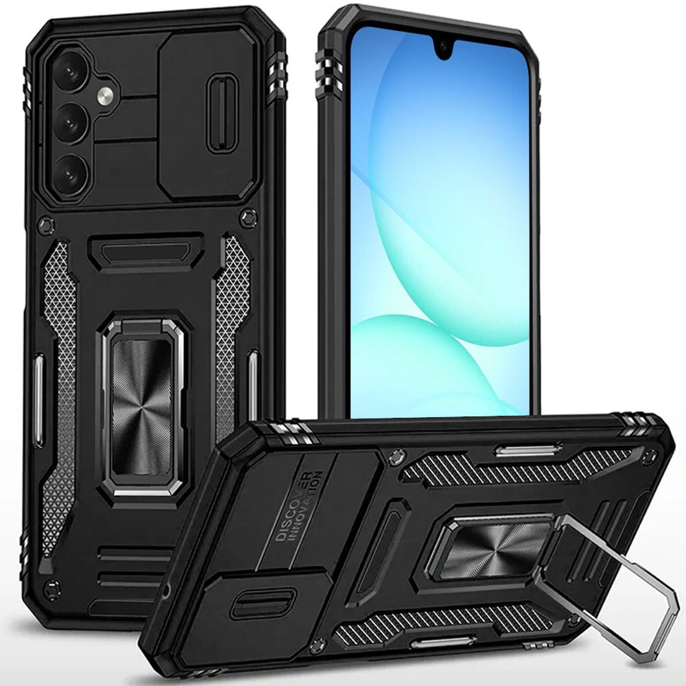 Samsung A17 5G Utter Tough Metal Ring Movable Camera Window Hybrid Case Cover - Black