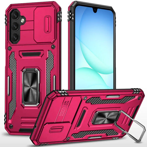 Samsung A17 5G Utter Tough Metal Ring Movable Camera Window Hybrid Case Cover - Hot Pink